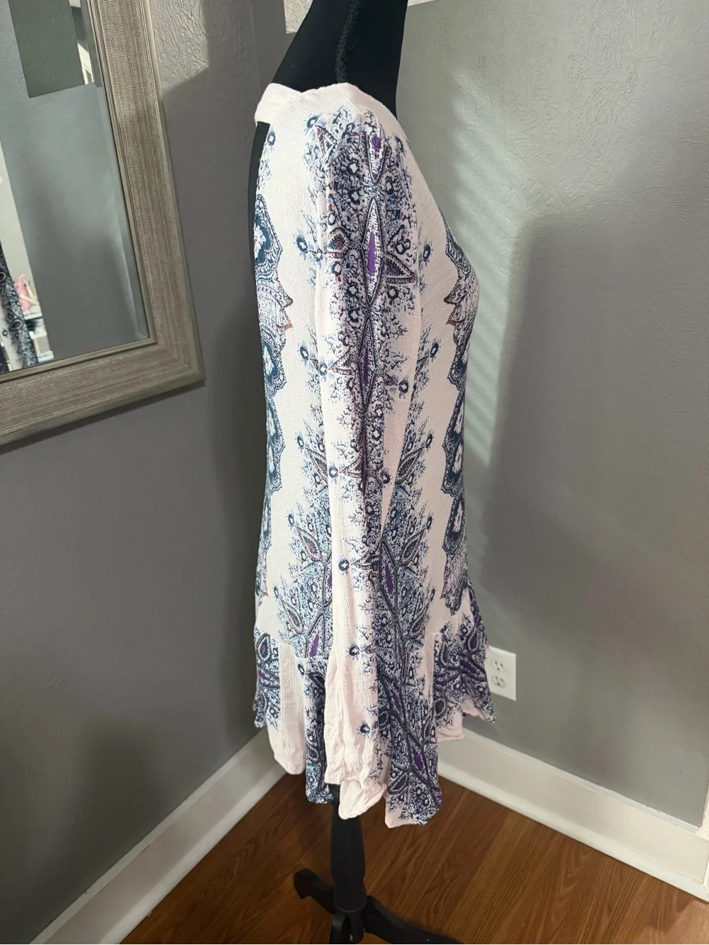 Free People Smooth Talker Paisley Boho Cottagecore Open Back tunic dress XS
